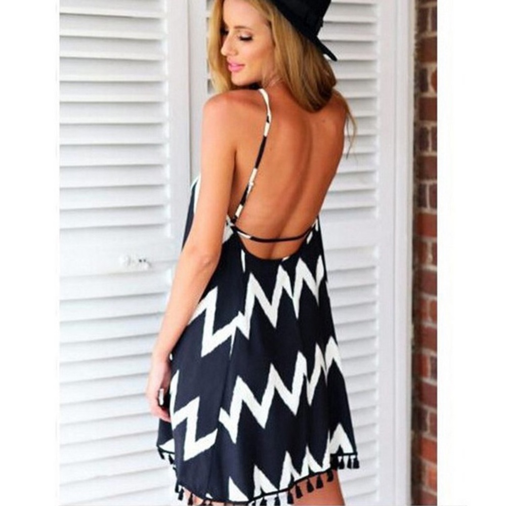 Boho Chevron Beach Coverup Dress with Tassels - Picture 3 of 10